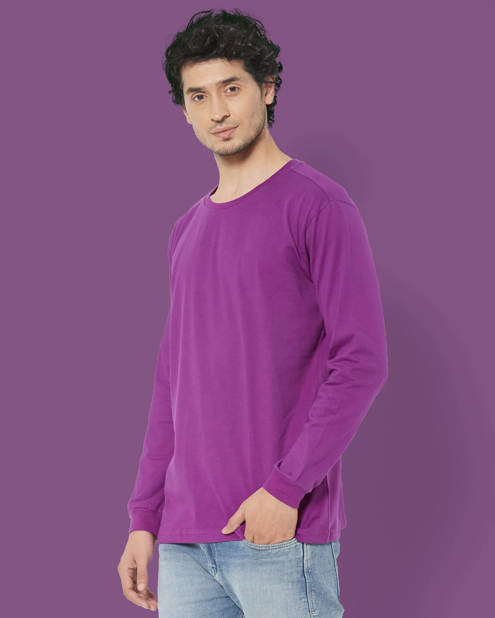 Full Sleeves Crew Neck: Eggplant Purple