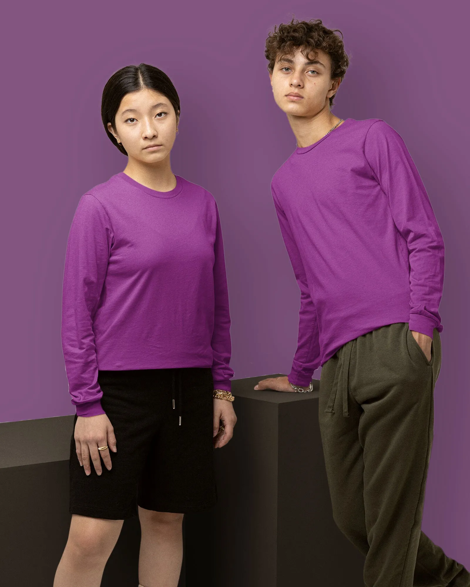 Full Sleeves Crew Neck: Eggplant Purple