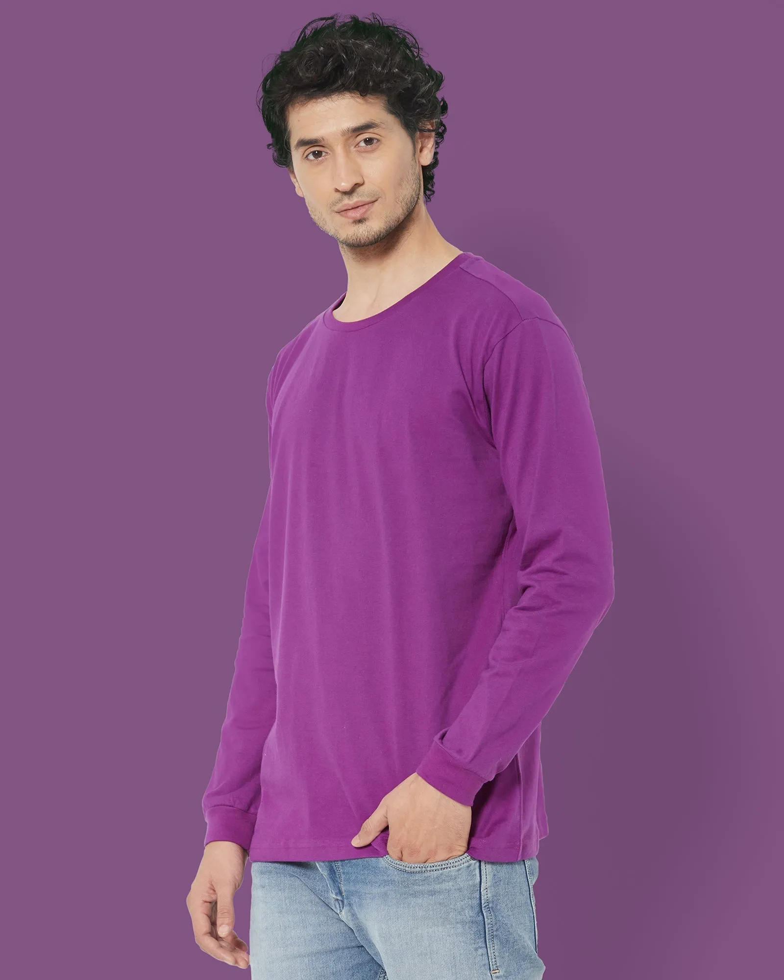 Full Sleeves Crew Neck: Eggplant Purple