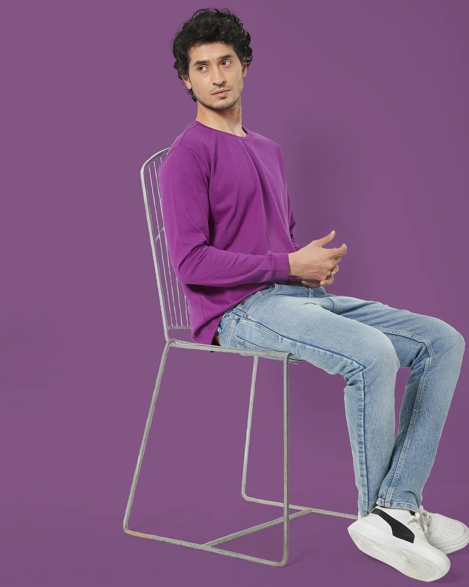 Full Sleeves Crew Neck: Eggplant Purple