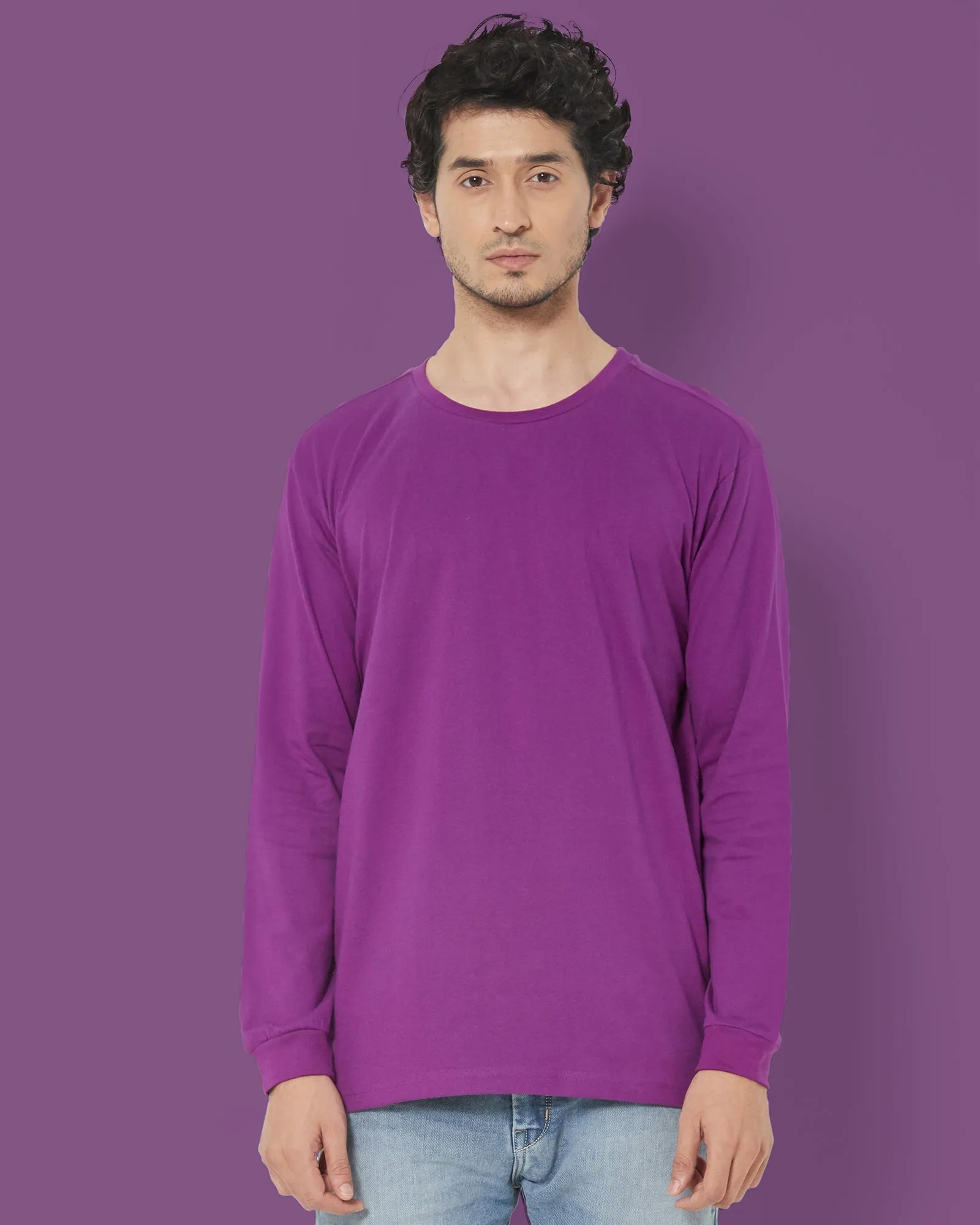 Full Sleeves Crew Neck: Eggplant Purple