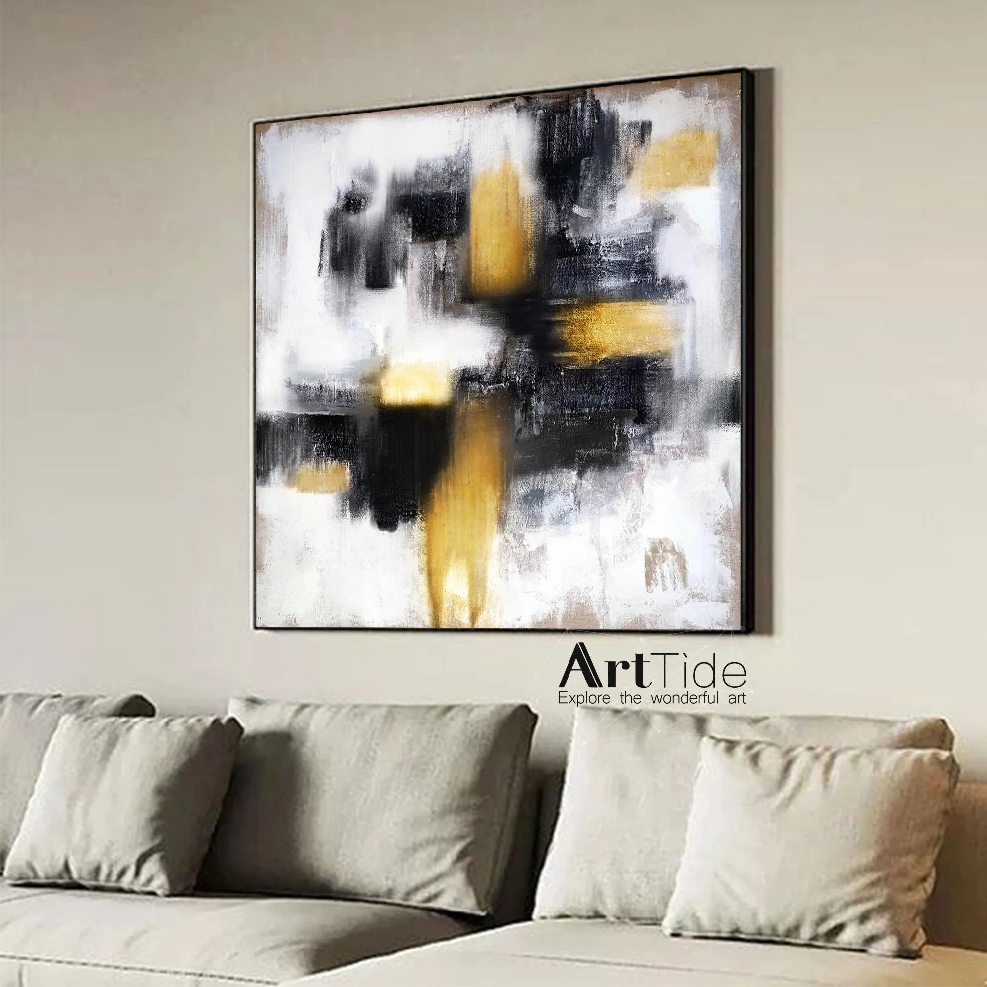 Gold Painting Black And White Abstract Painting Contemporary Art Ap037