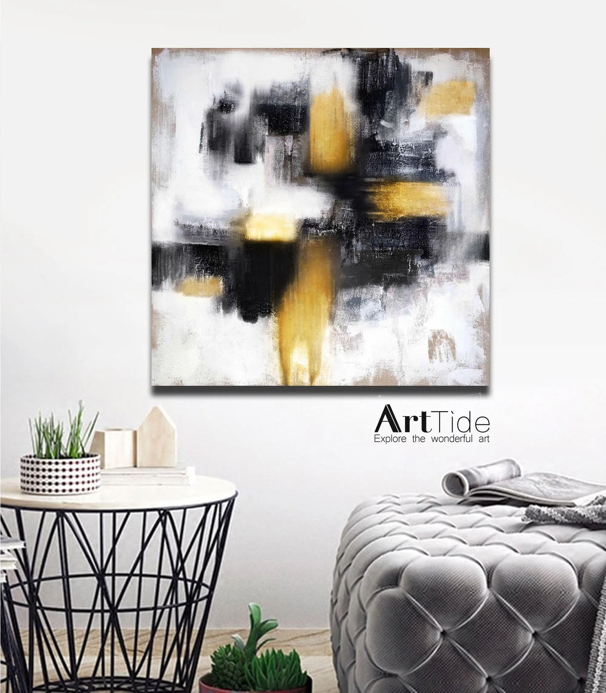 Gold Painting Black And White Abstract Painting Contemporary Art Ap037