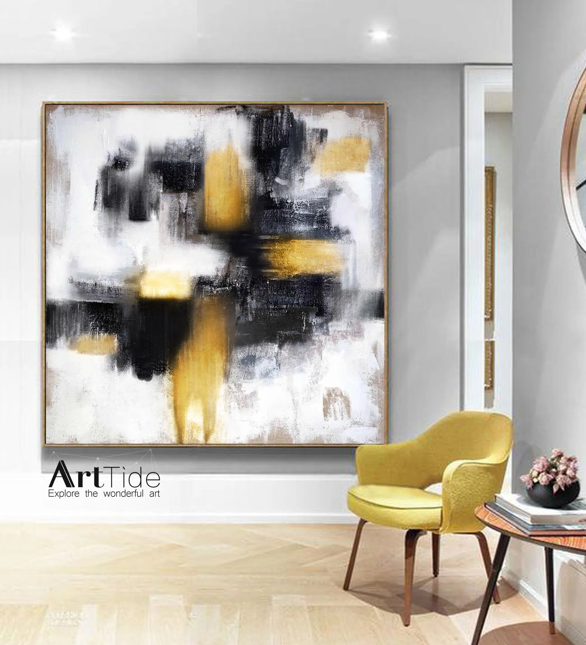 Gold Painting Black And White Abstract Painting Contemporary Art Ap037