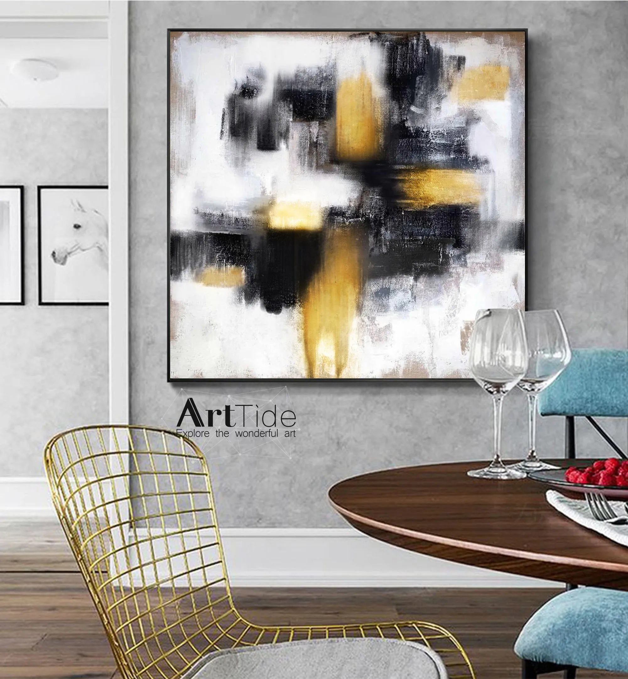 Gold Painting Black And White Abstract Painting Contemporary Art Ap037