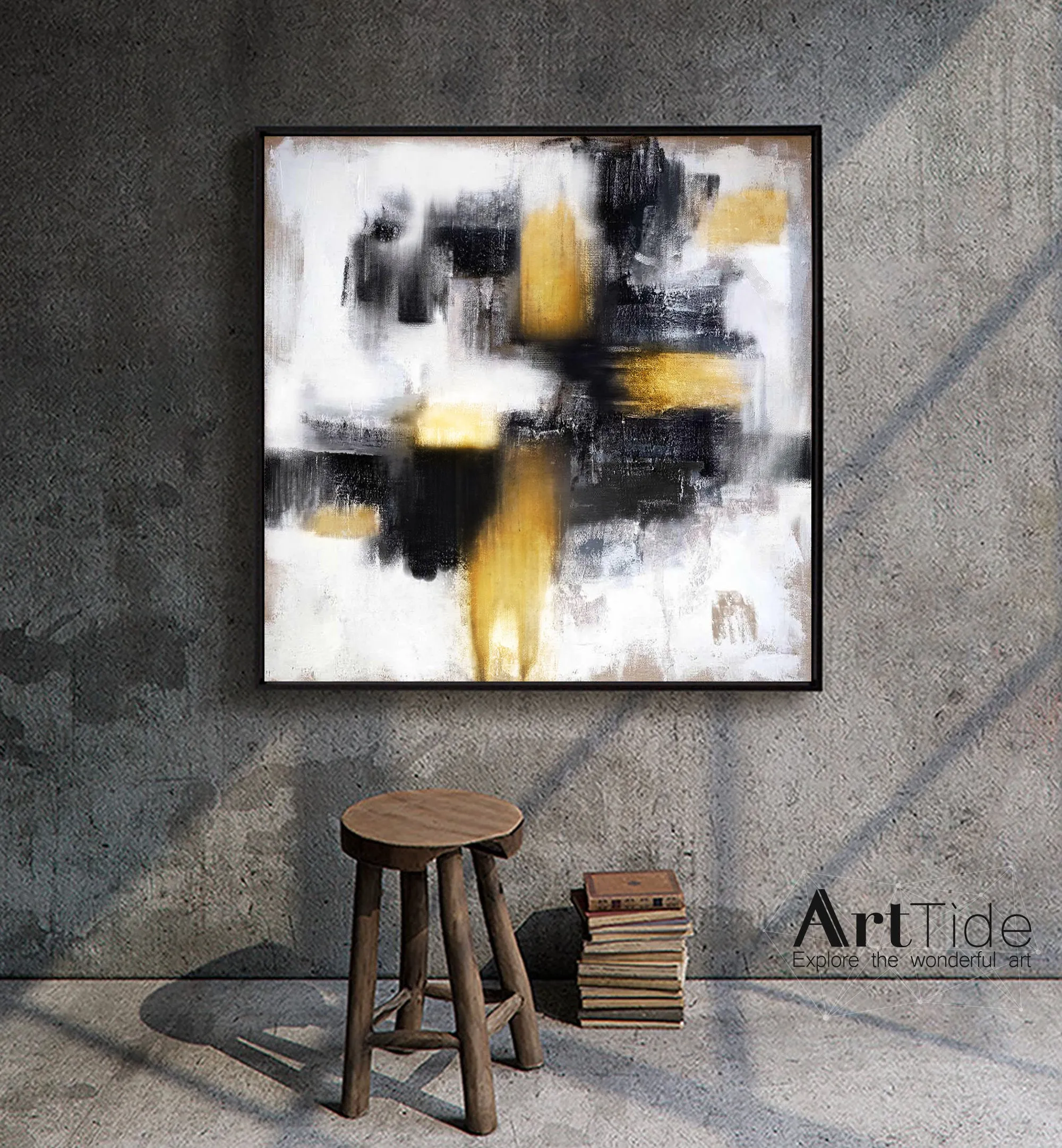 Gold Painting Black And White Abstract Painting Contemporary Art Ap037