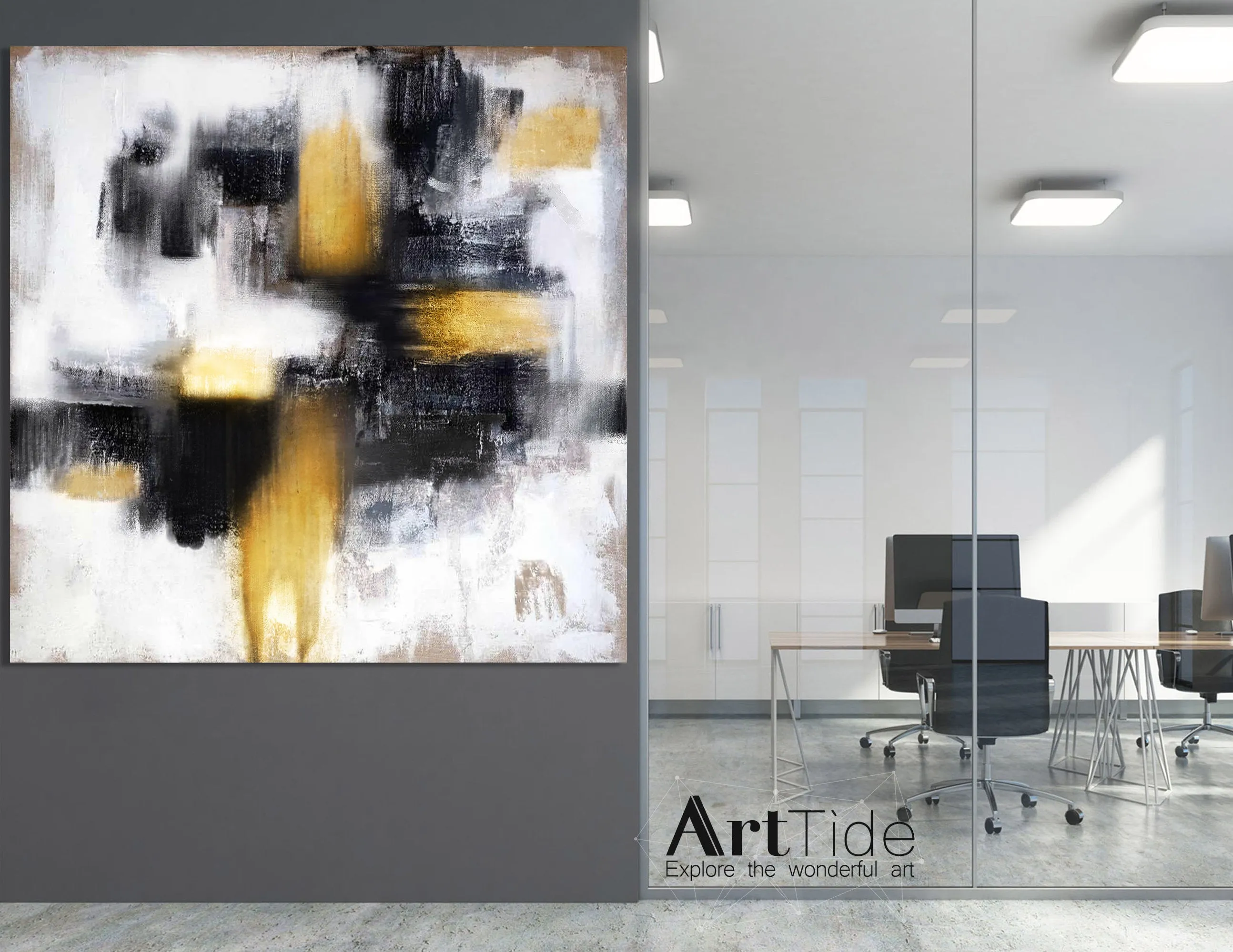Gold Painting Black And White Abstract Painting Contemporary Art Ap037