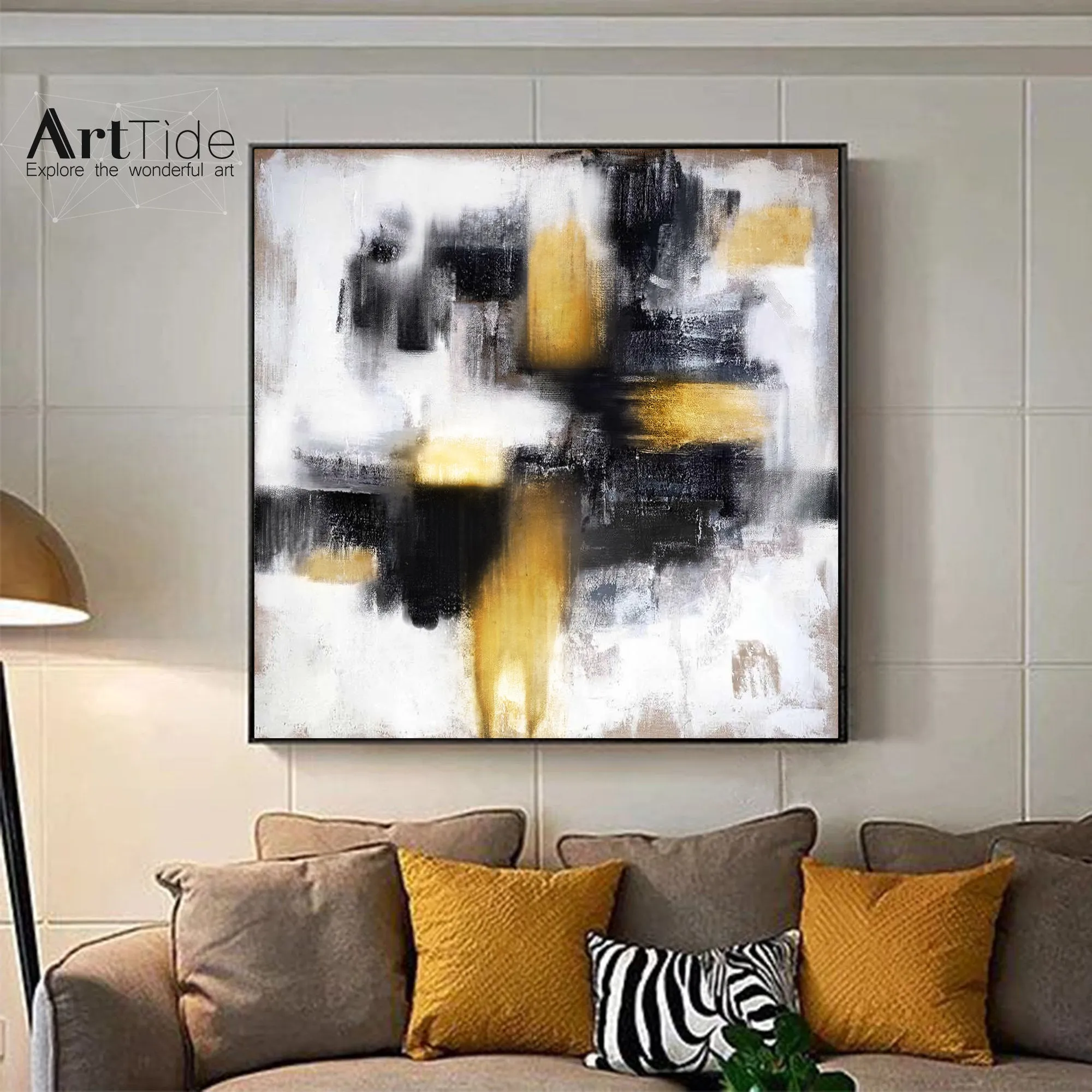 Gold Painting Black And White Abstract Painting Contemporary Art Ap037