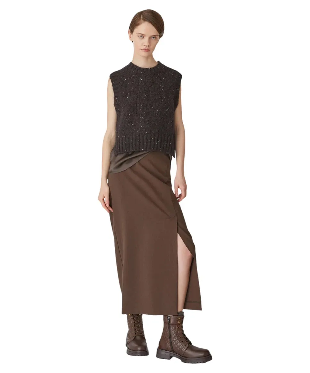 Gonna midi Madison in tela stretch con spacco asimmetrico
