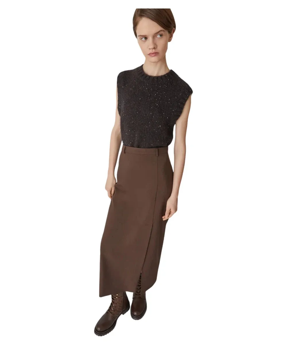 Gonna midi Madison in tela stretch con spacco asimmetrico