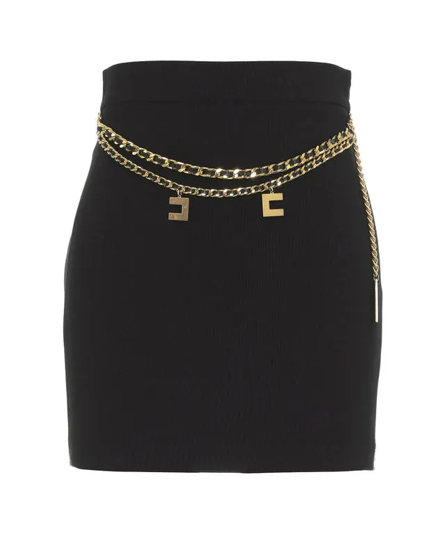 GOT3646E2 Stretch crepe miniskirt with chain belt