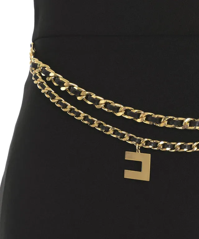GOT3646E2 Stretch crepe miniskirt with chain belt