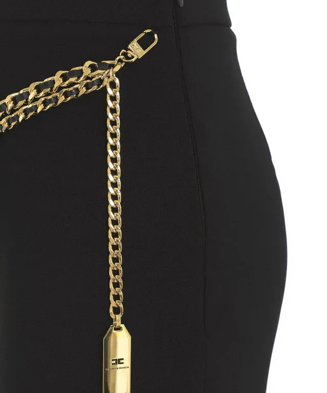 GOT3646E2 Stretch crepe miniskirt with chain belt
