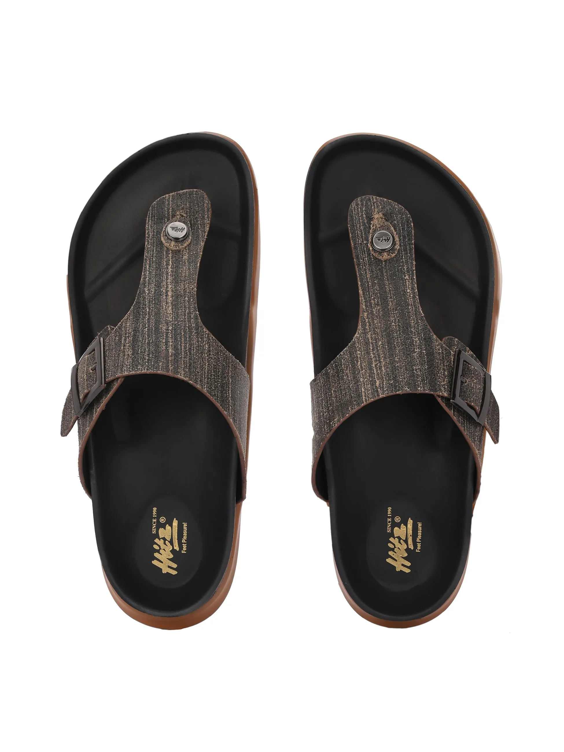 Hitz Men's Brown Leather Daily Wear Slipper