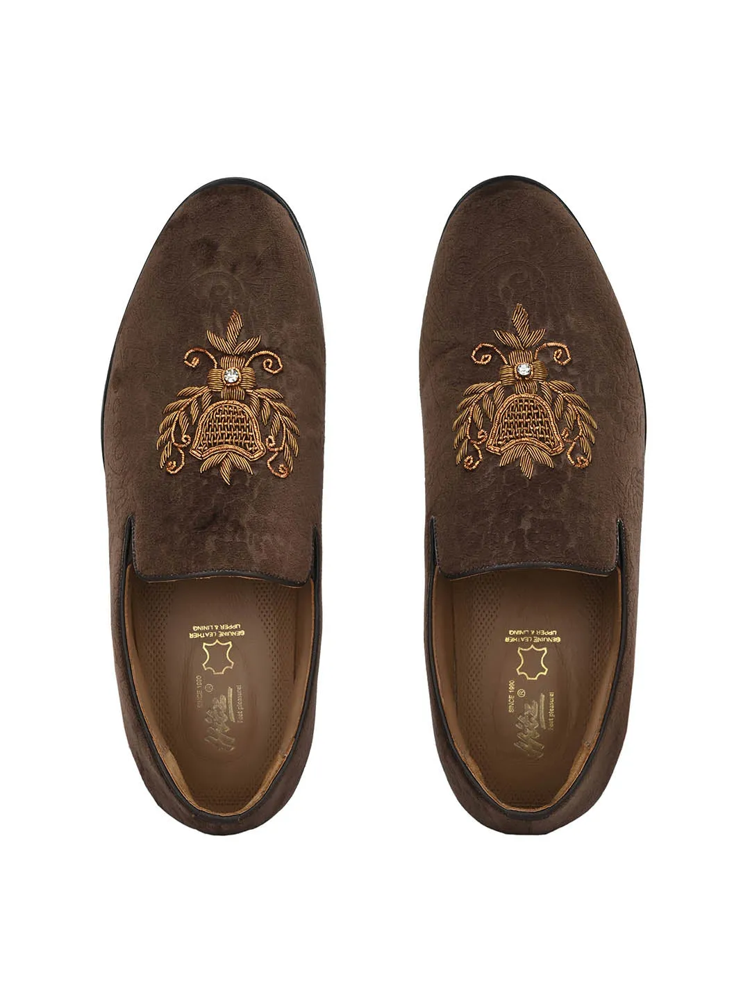 Hitz Men's Brown Slip-On Ethnic Embroidery Shoes