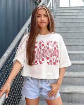 Hogs Twisted Check White Cropped Tee