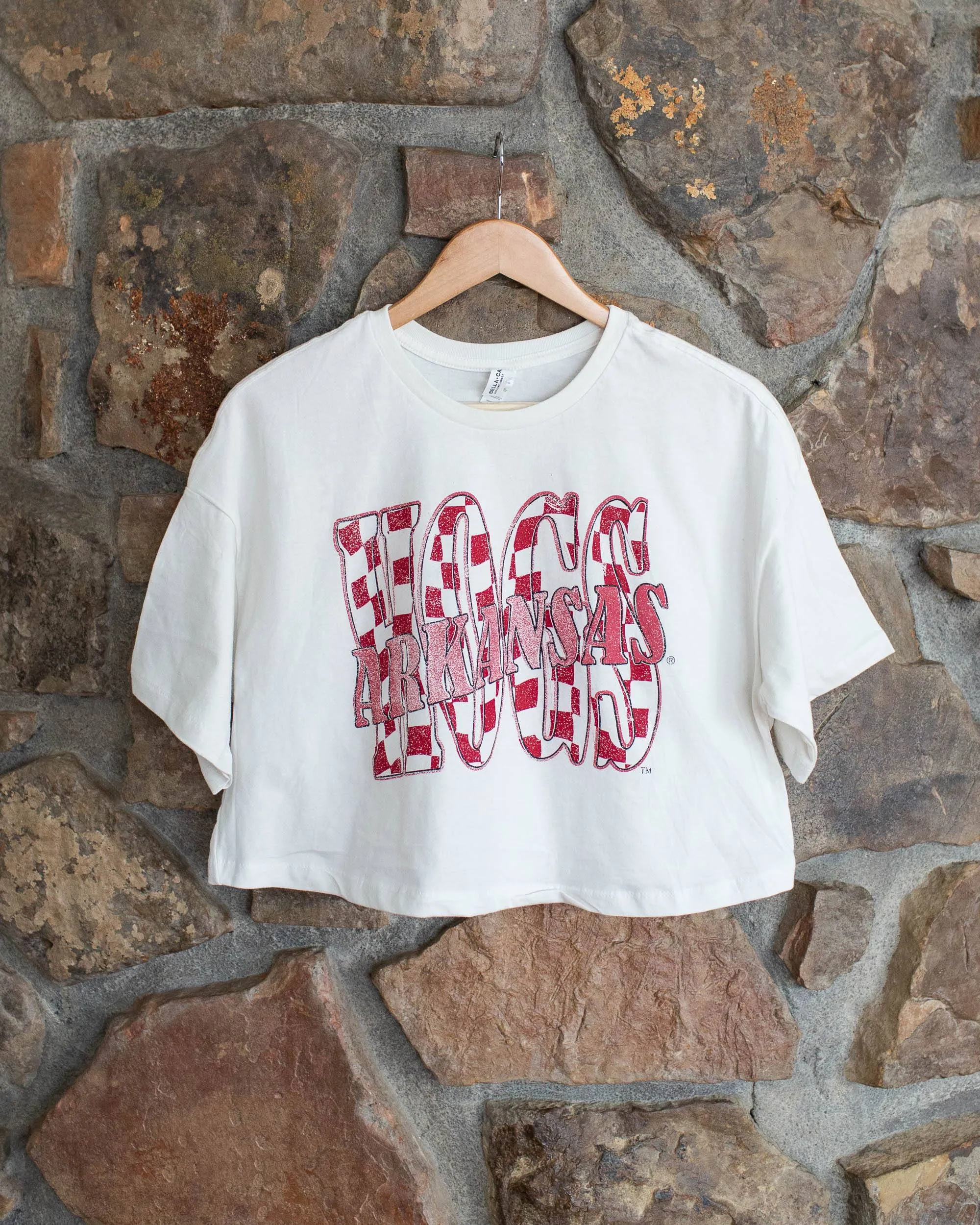 Hogs Twisted Check White Cropped Tee