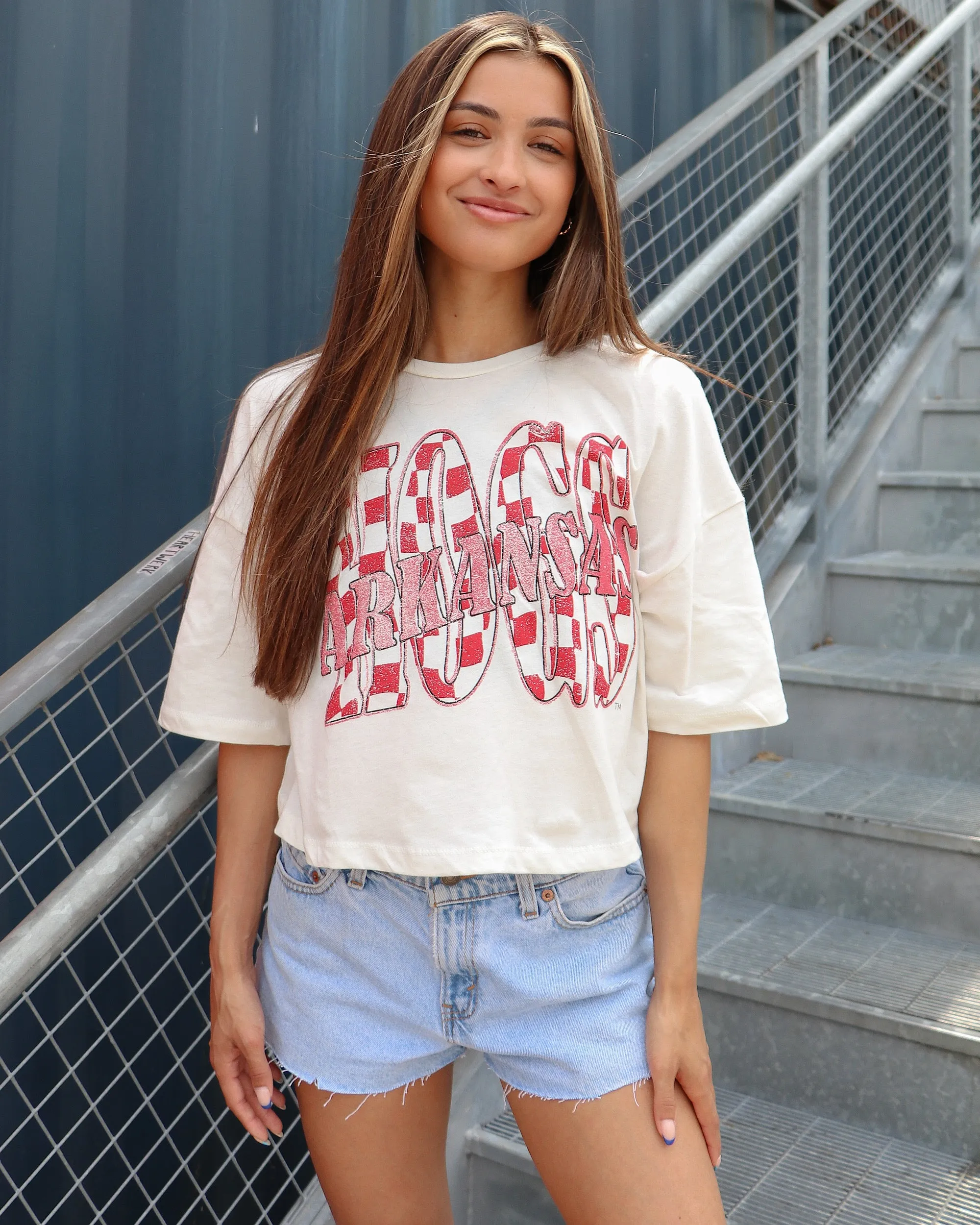 Hogs Twisted Check White Cropped Tee