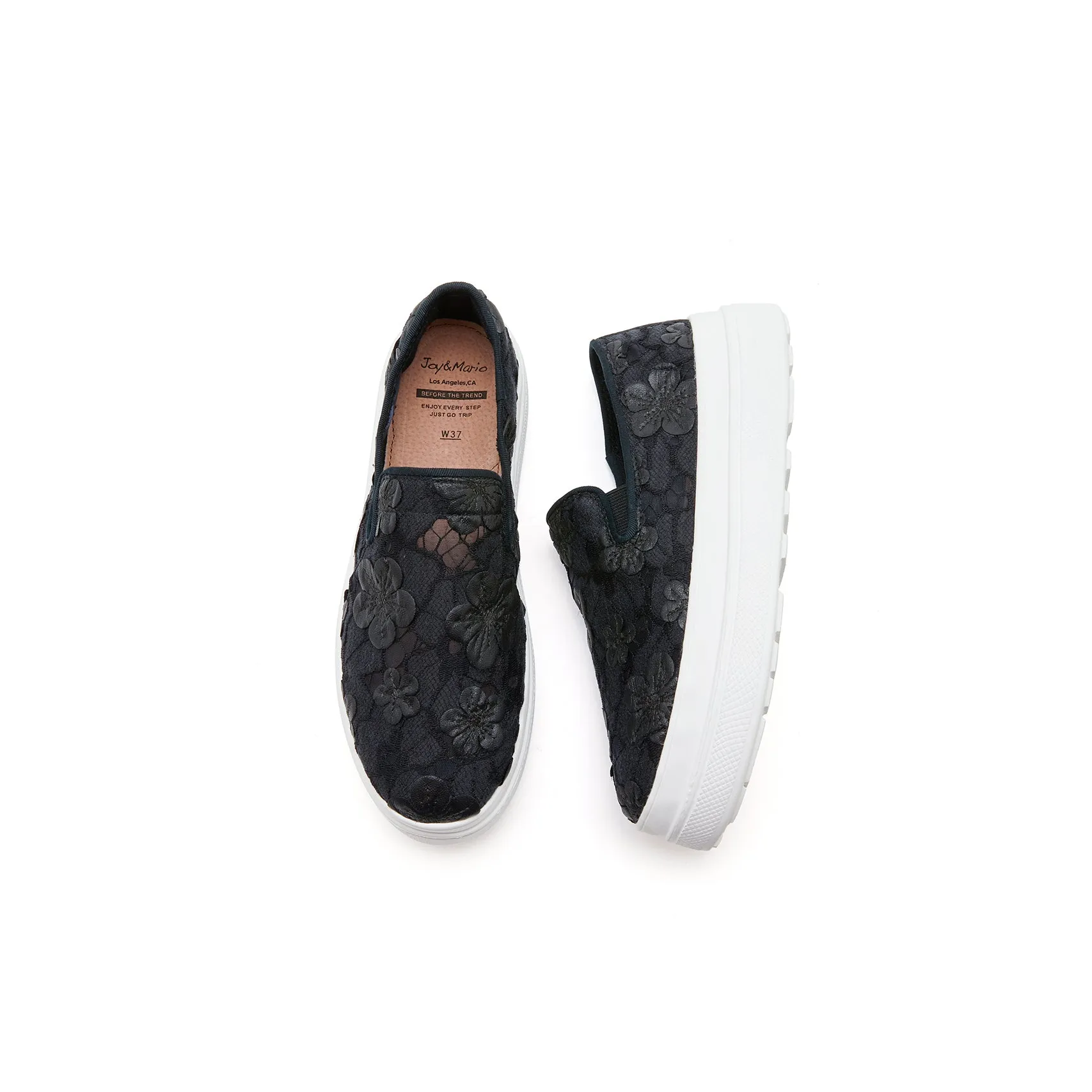 JOY&MARIO Women’s Slip-On Canvas Loafers in Black-83500W