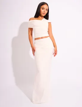 Kaiia Slinky Ruched Maxi Skirt Co-ord White