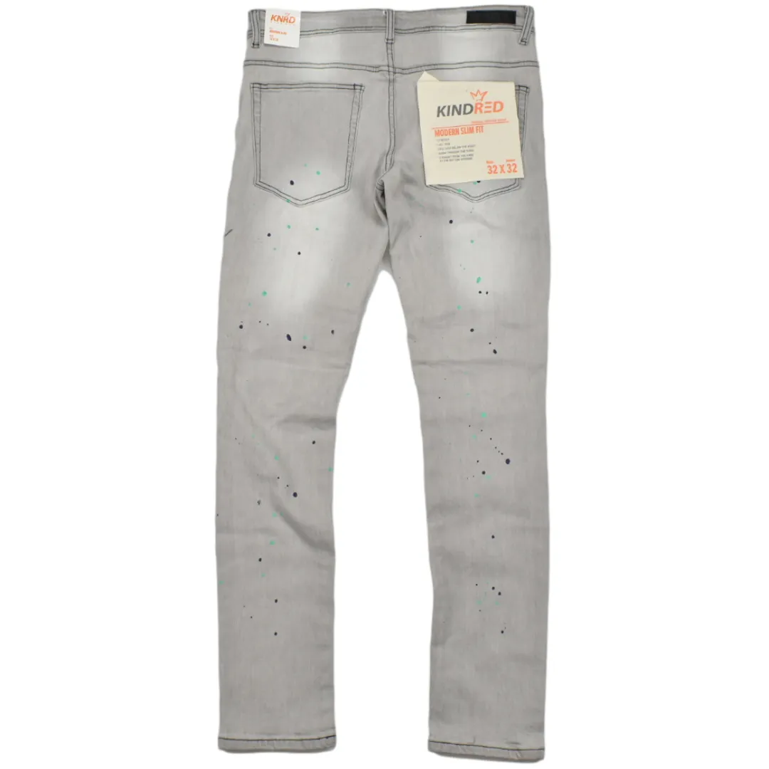 KIND RED SLIM FIT PAINT JEANS - ICE GREY KD2007