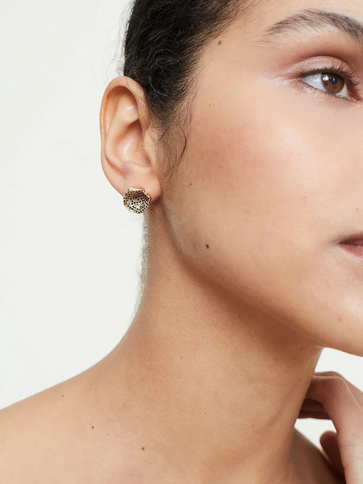 Large Hydra Studs in 18k Yellow Gold with Grey and Black Diamonds