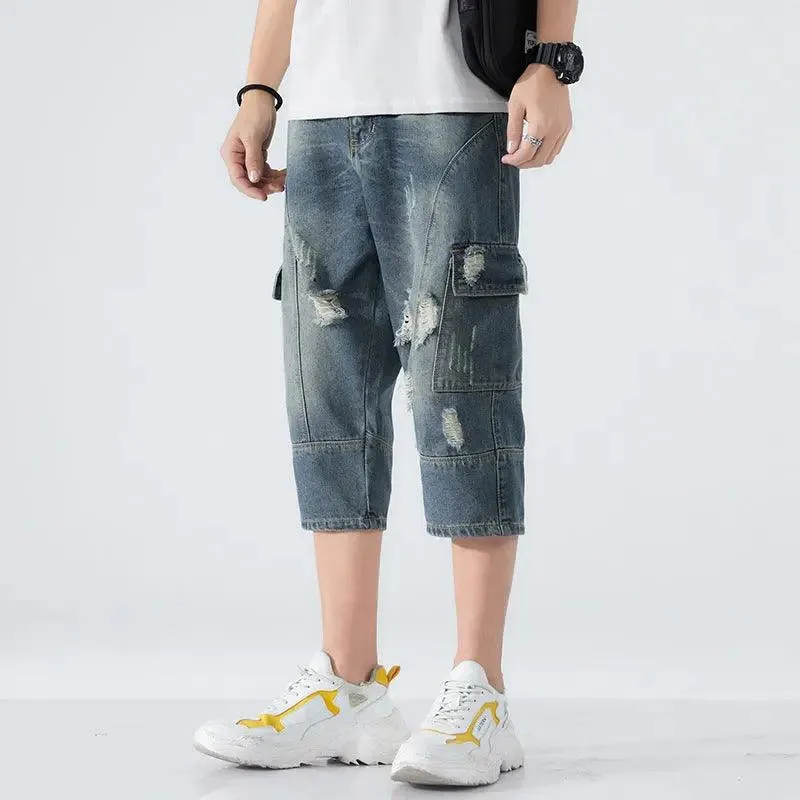 Loose Elastic Waist Cropped Jeans