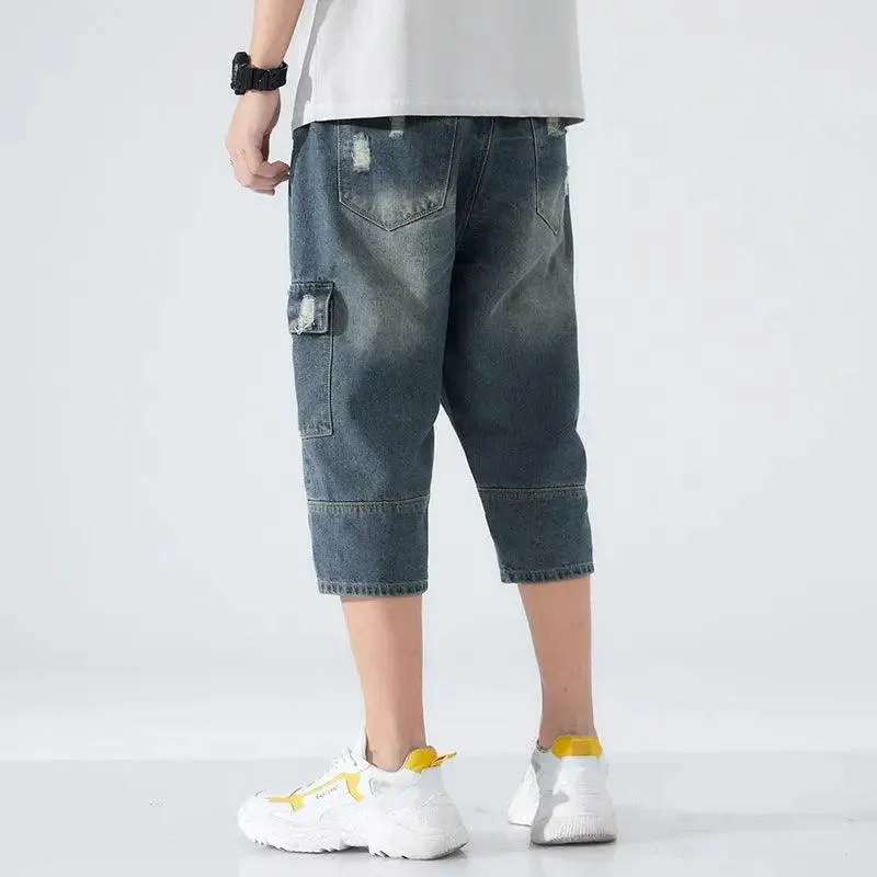 Loose Elastic Waist Cropped Jeans