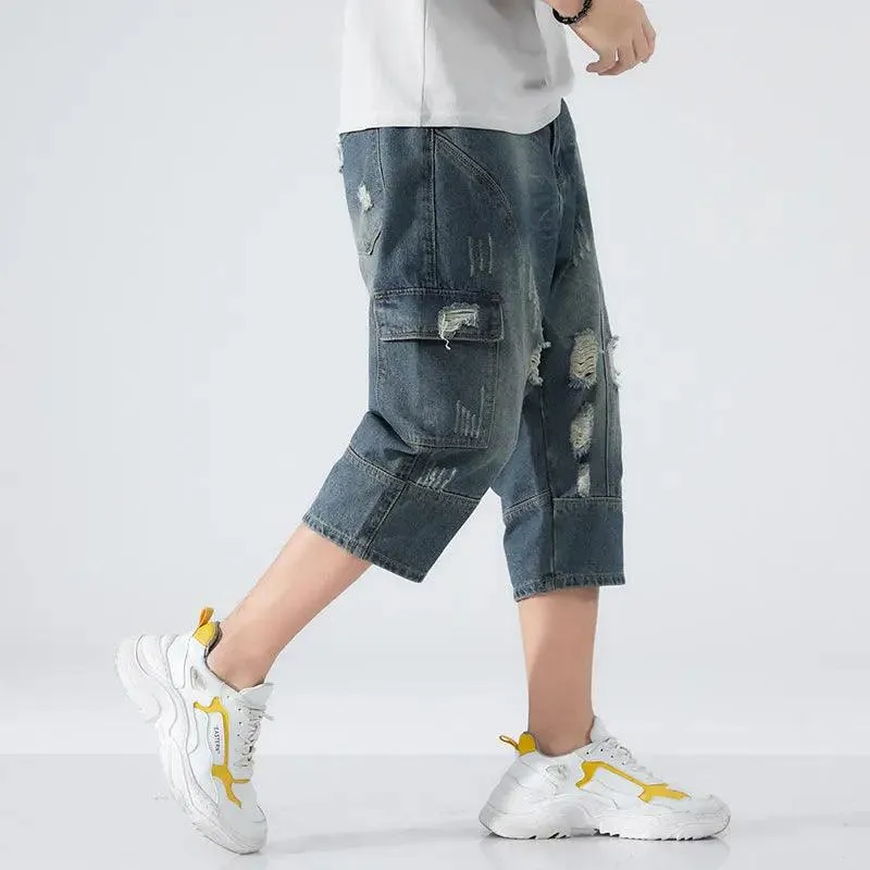 Loose Elastic Waist Cropped Jeans