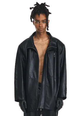 Matte Stand Collar Leather Jacket