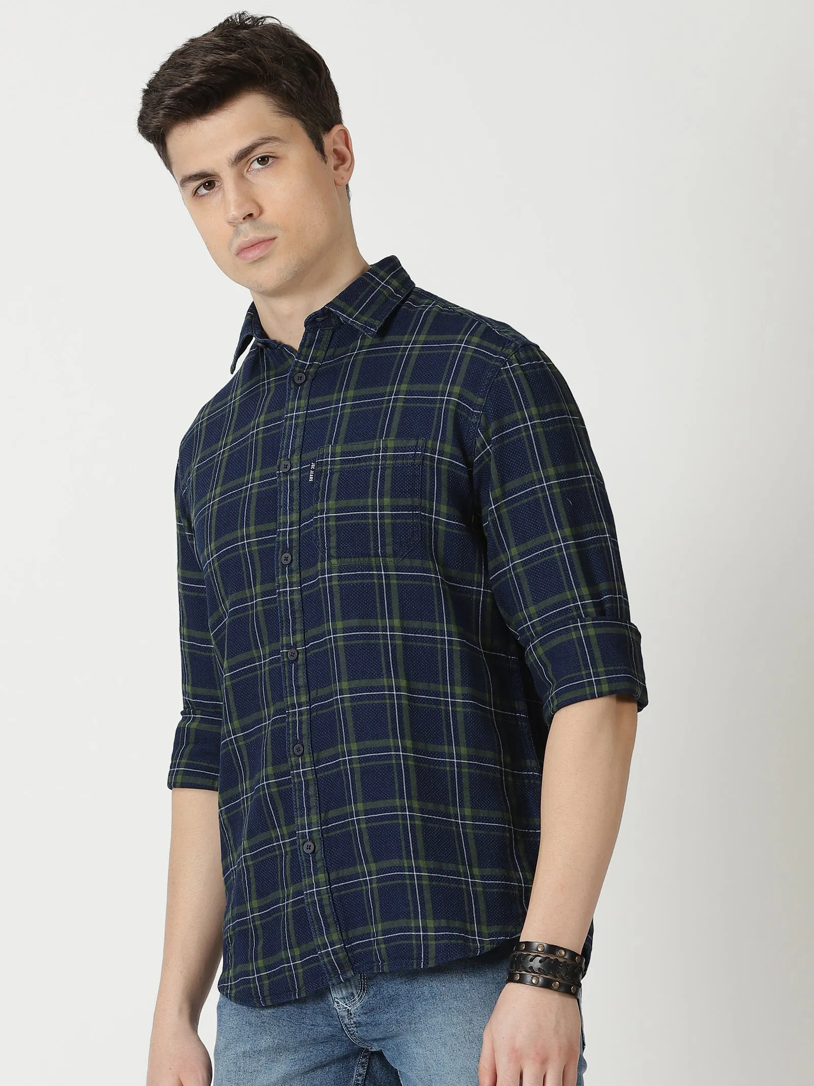 MEN'S GREEN CHECKS SLIM FIT SHIRT