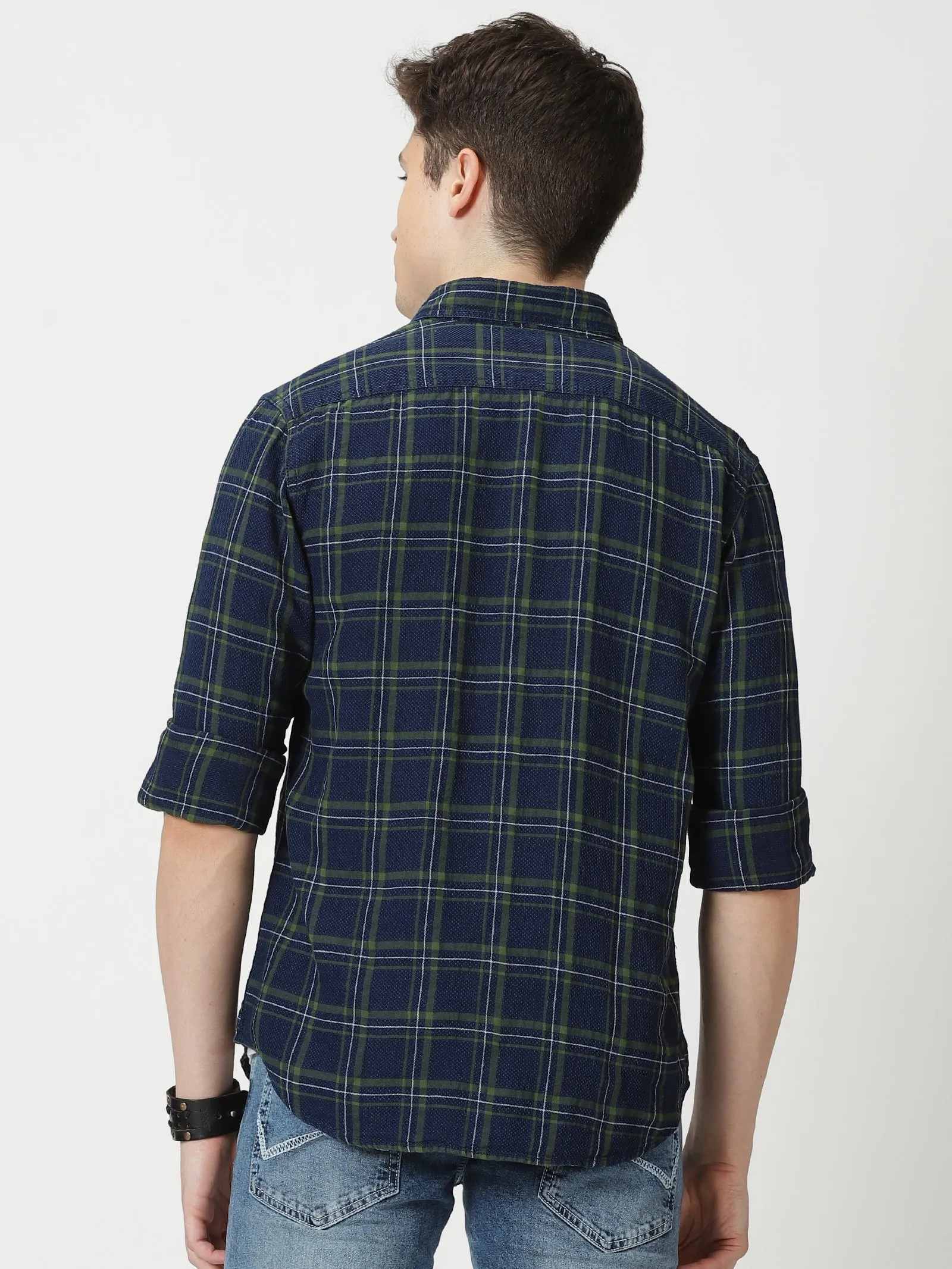 MEN'S GREEN CHECKS SLIM FIT SHIRT
