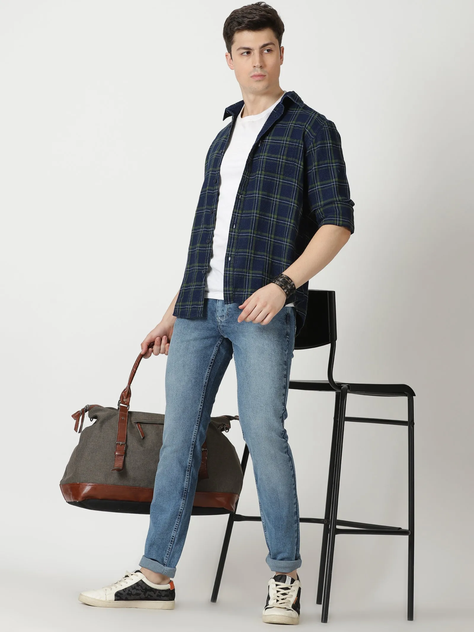 MEN'S GREEN CHECKS SLIM FIT SHIRT