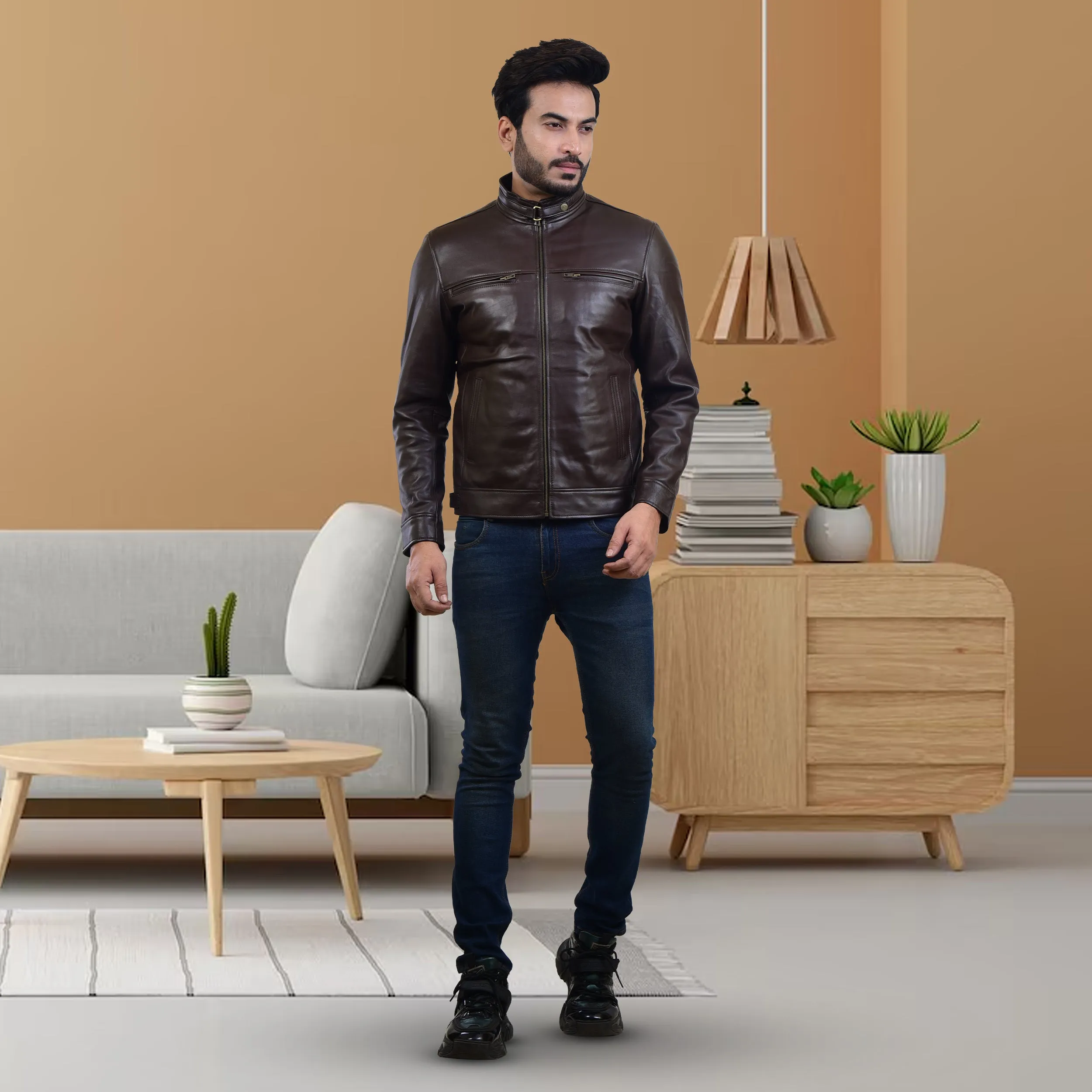 MENS LEATHER JACKET 410142(BROWN)