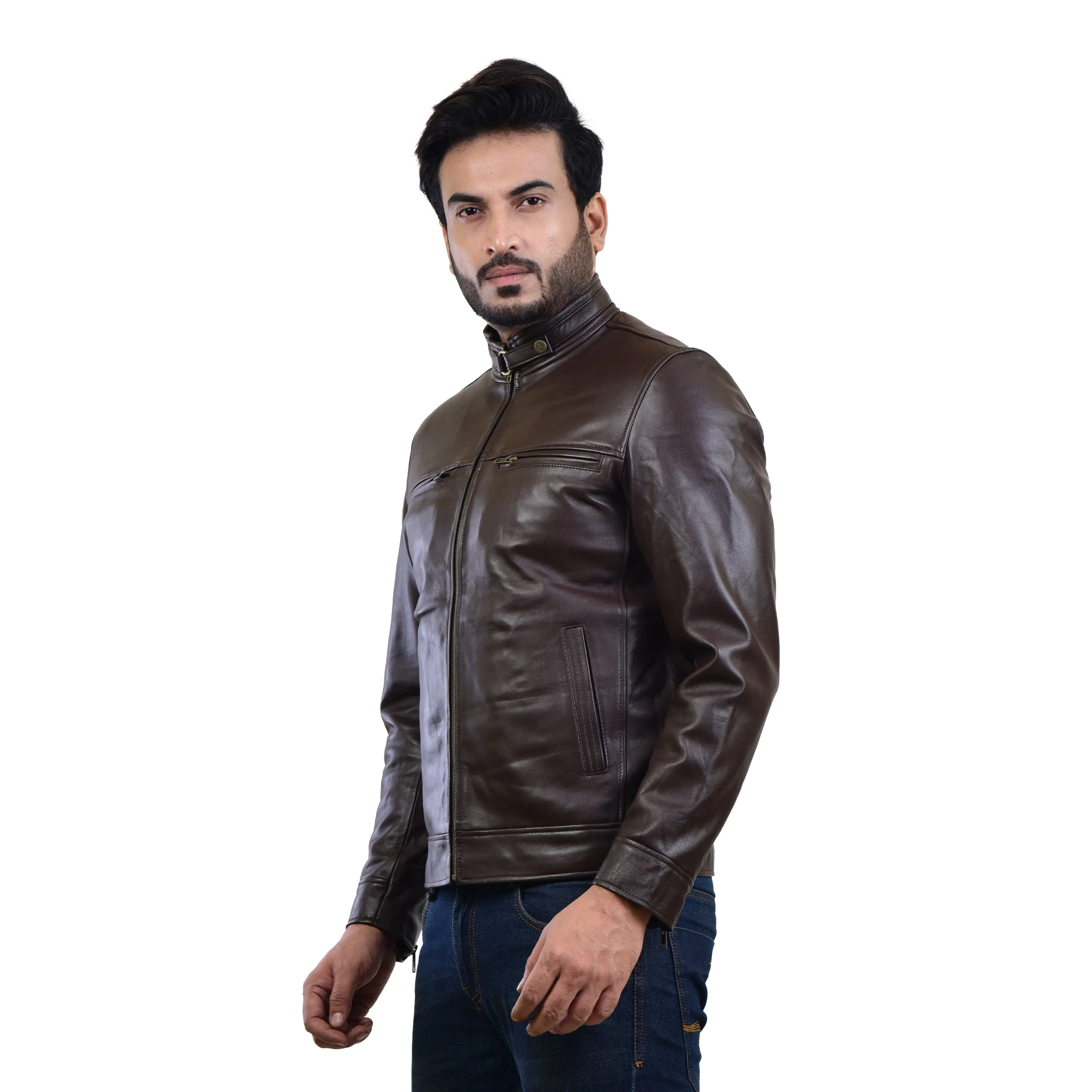 MENS LEATHER JACKET 410142(BROWN)
