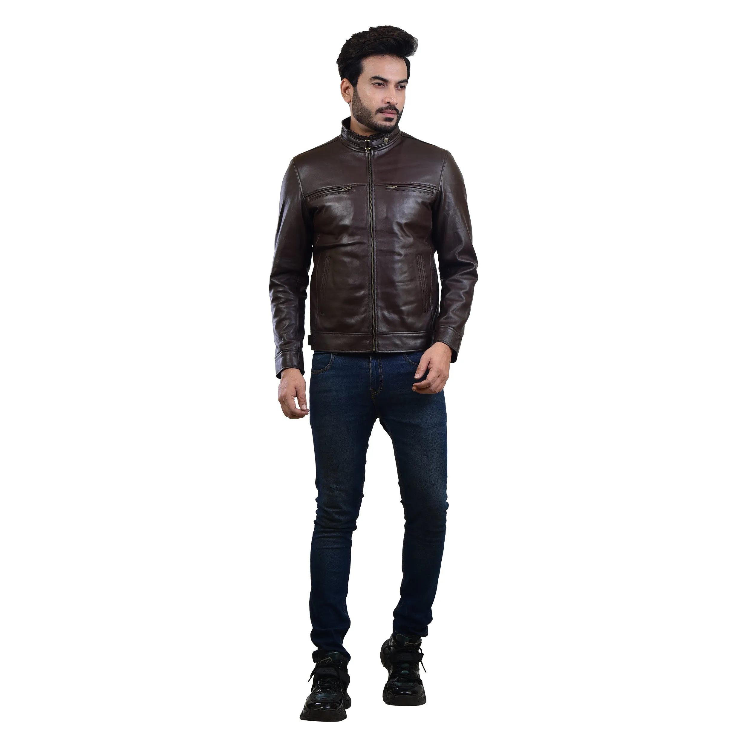 MENS LEATHER JACKET 410142(BROWN)