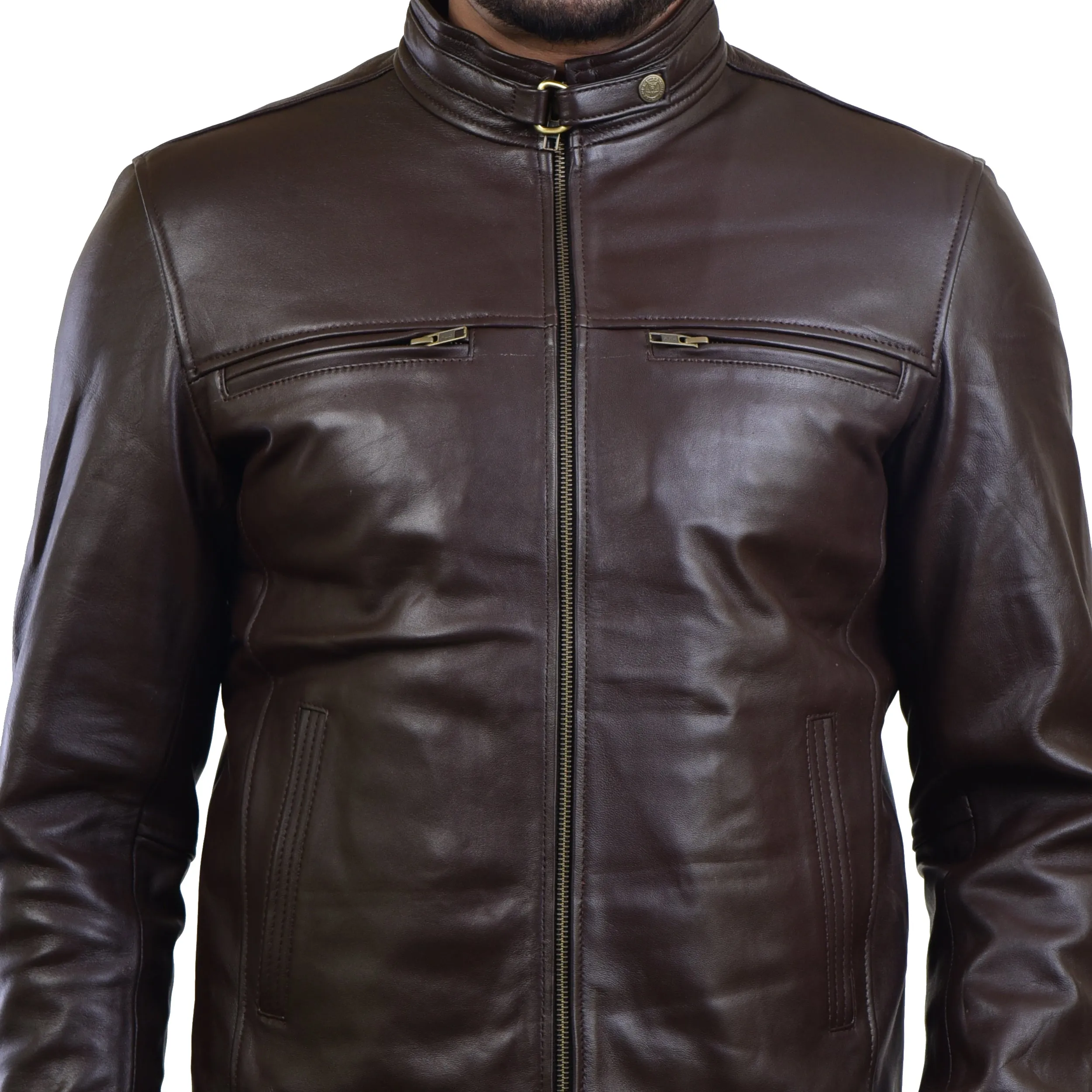 MENS LEATHER JACKET 410142(BROWN)