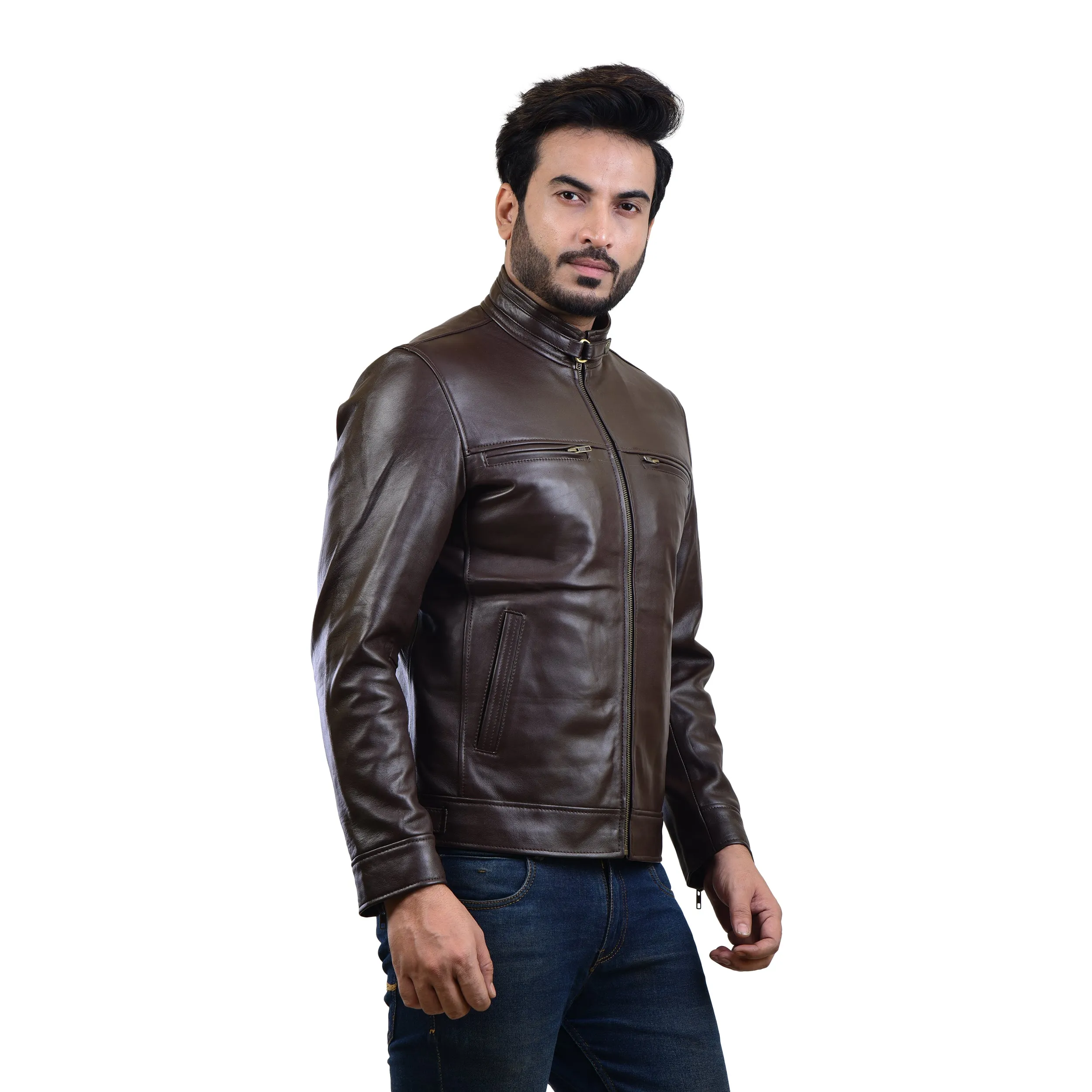 MENS LEATHER JACKET 410142(BROWN)