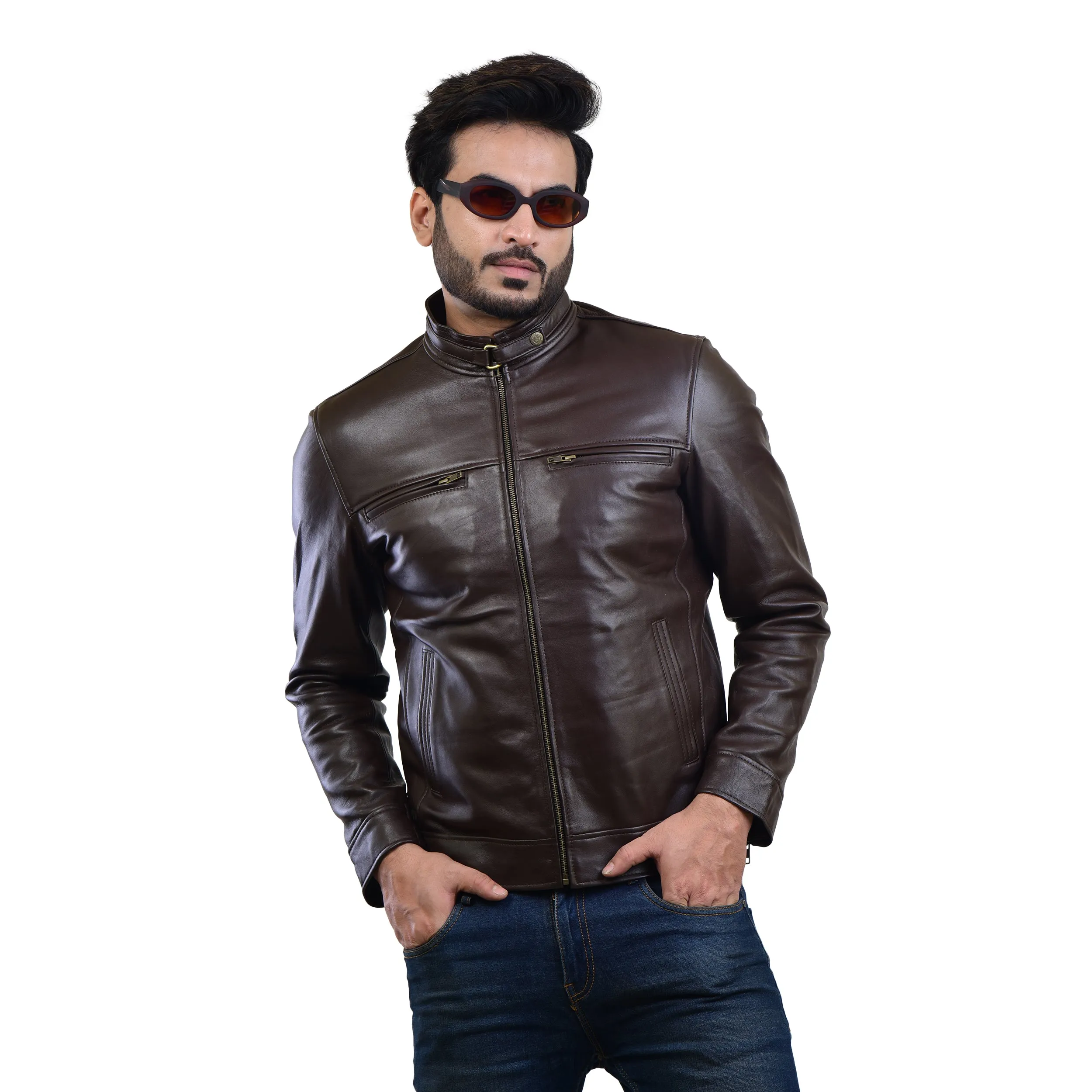 MENS LEATHER JACKET 410142(BROWN)