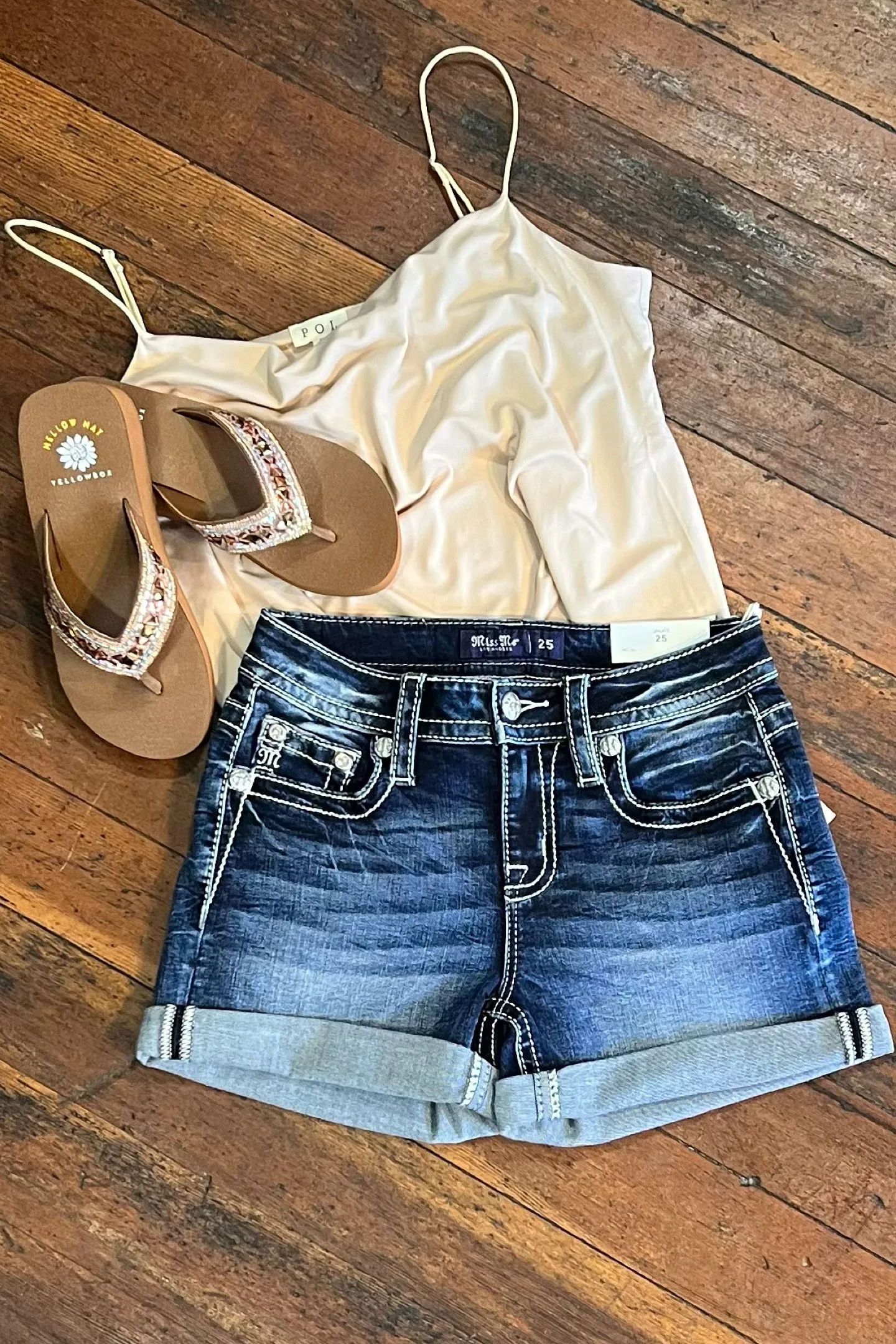Miss Me Leather 'n Sequin Mid Rise Shorts