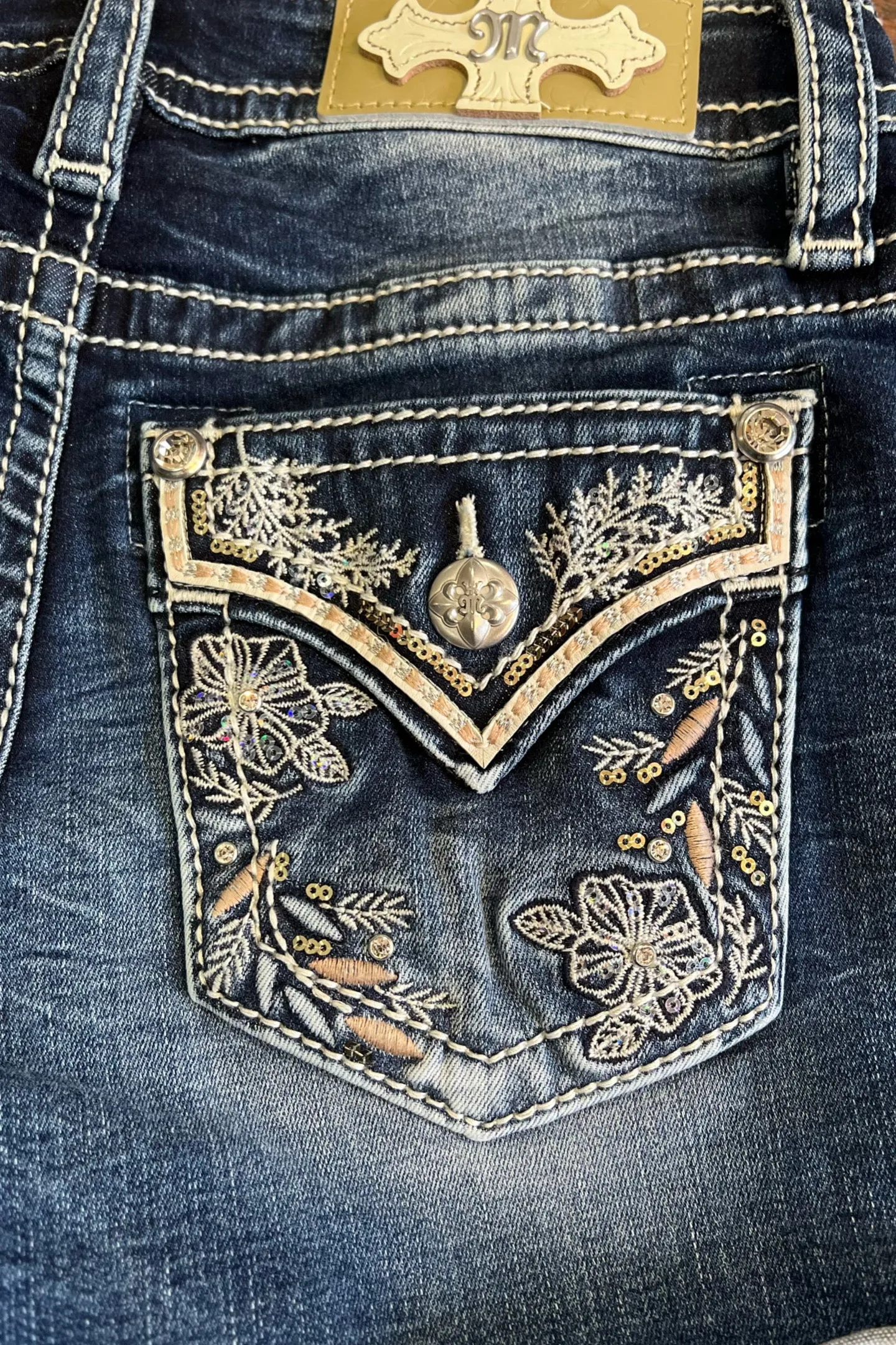 Miss Me Leather 'n Sequin Mid Rise Shorts