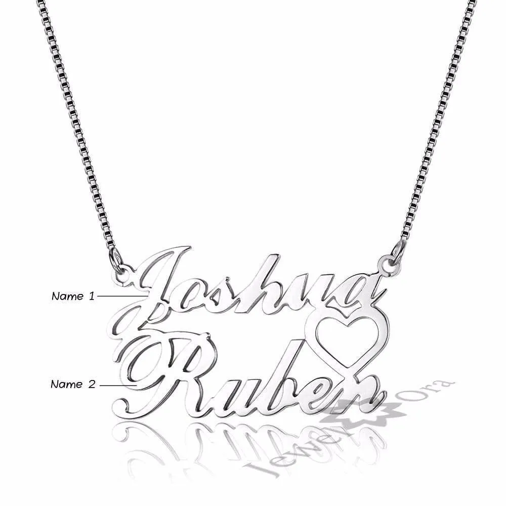 Personalized 2 Names Necklace with Heart