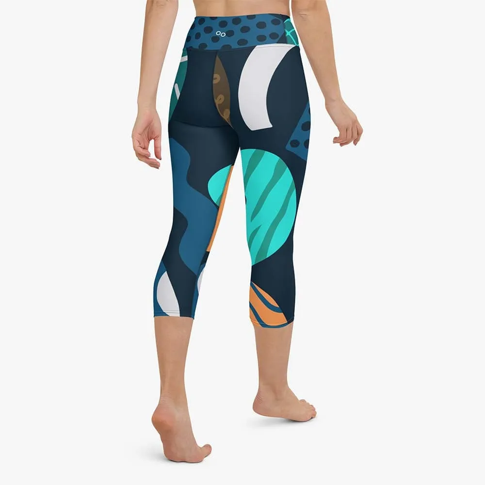 Printed Capris "Chunky Doodles" Blue/Green/Sand