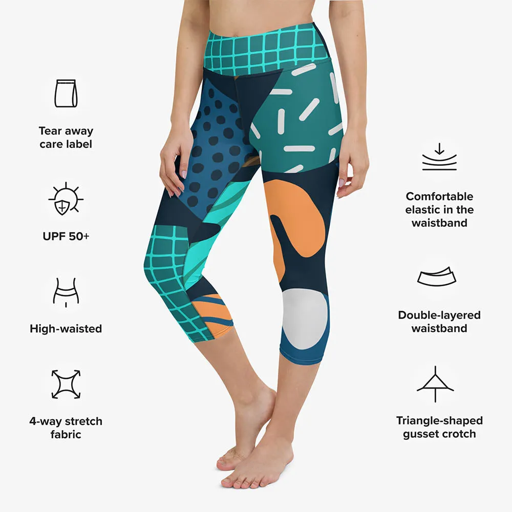 Printed Capris "Chunky Doodles" Blue/Green/Sand