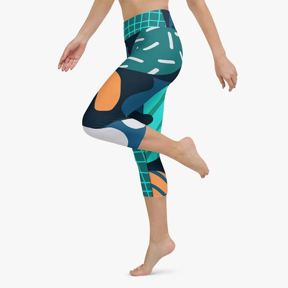 Printed Capris "Chunky Doodles" Blue/Green/Sand