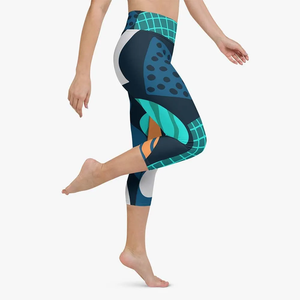 Printed Capris "Chunky Doodles" Blue/Green/Sand