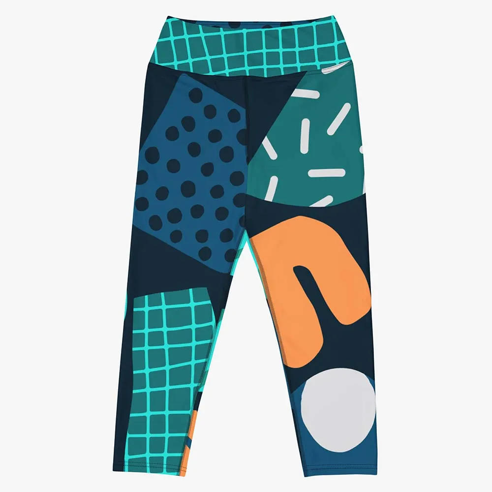 Printed Capris "Chunky Doodles" Blue/Green/Sand