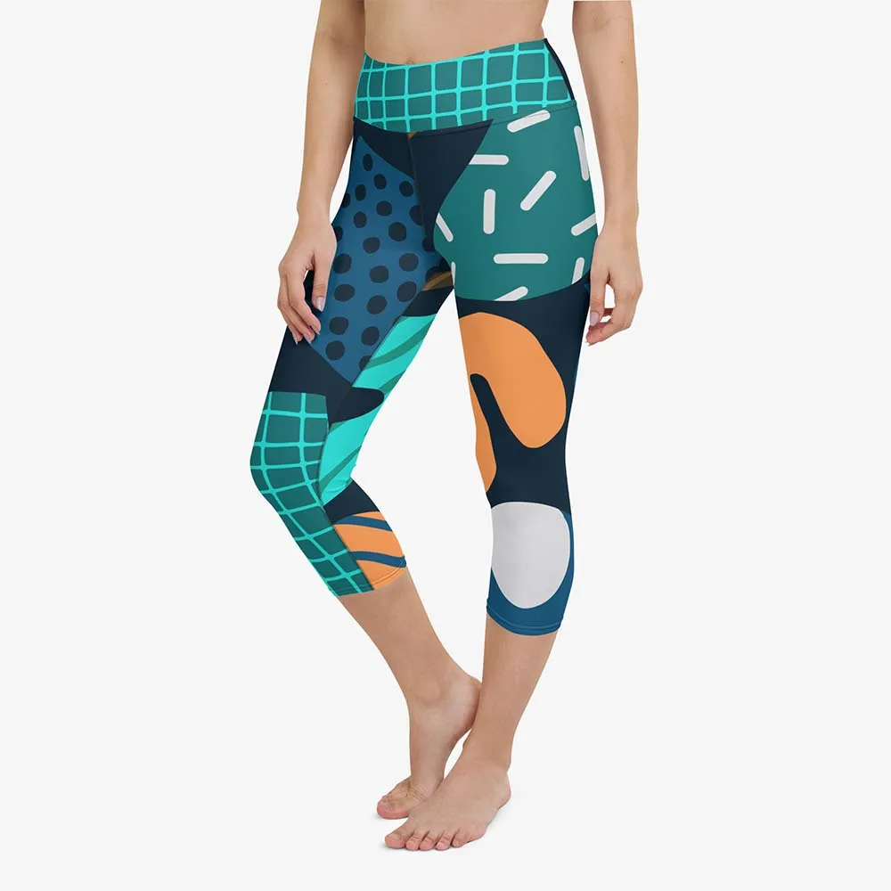 Printed Capris "Chunky Doodles" Blue/Green/Sand