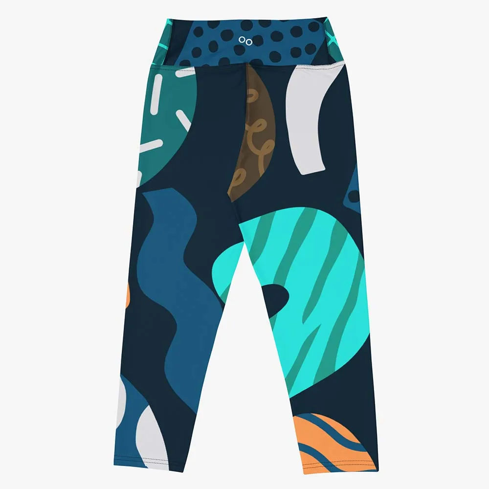 Printed Capris "Chunky Doodles" Blue/Green/Sand