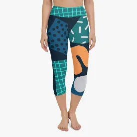 Printed Capris "Chunky Doodles" Blue/Green/Sand